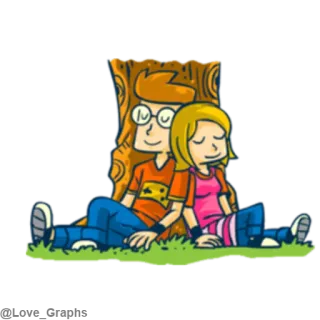 🙂 6d60399d pasangan, pohon, istirahat, kartun, cinta whatsapp sticker
