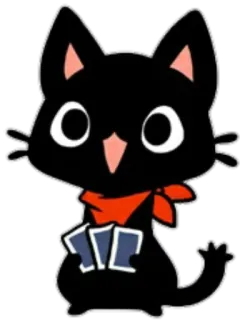 🃏 6bb3816a cat, sticker, animal, black cat, red bandana, cartoon, playing cards telegram sticker