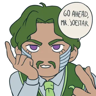 🃏 0e8482c6 Rohan Kishibe JoJo's Bizarre Adventure GO AHEAD, MR. JOESTAR Rohan Kishibe, JoJo's Bizarre Adventure, Anime, Manga, Bulle de dialogue, Vas-y, M. Joestar telegram sticker