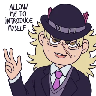 🤠 adf0fec8 ALLOW ME TO INTRODUCE MYSELF présentation, personnage, chapeau, cicatrice, tenue de soirée telegram sticker