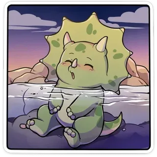 🥶 840336d0 dinosaurus, triceratops, lucu, kartun, binatang, air, bayi telegram sticker