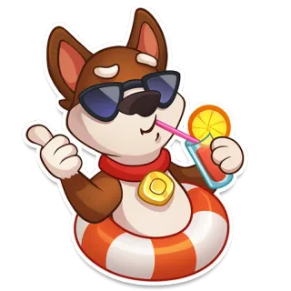 👍 f3848826 Hund, Cartoon, Sommer, Getränk, Sonnenbrille, Schwimmreifen, Entspannen, Urlaub telegram sticker
