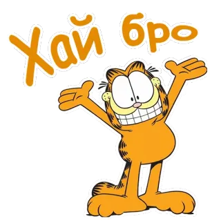 👻 23a02aca Garfield Хай бро kartun, kucing, lucu, salam, hai, bro, rusia, garfield telegram sticker