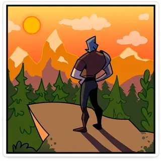 ☀️ 2a8ffcb0 гора, закат, пейзаж, природа, человек, мультфильм telegram sticker
