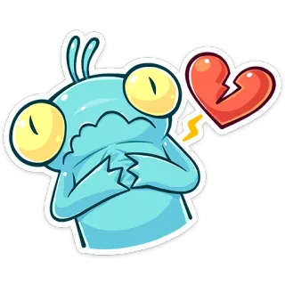 💔 8afbb10c Kartun, Sedih, Patah hati, Alien, Biru, Stiker, Emoji whatsapp sticker