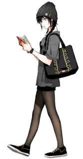 🚶 361dcf62 动漫, 角色, 女孩, 针织帽, 书, 紧身裤, 散步 telegram sticker