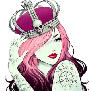 👸 3f25102c Save the Queen 女人, 皇冠, 女王, 骷髅, 纹身, 复古女郎, 时尚, 女孩 telegram sticker