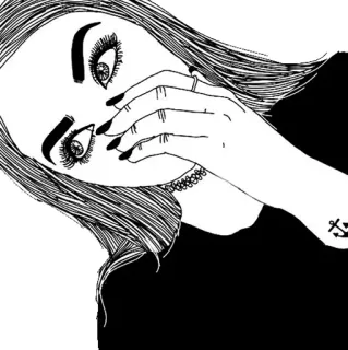 😒 5d7b7f7d 绘画, 女人, 黑白, 锚, 女孩, 插图, 纹身 telegram sticker