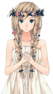 ☺️ 848e80cc 动漫女孩, 花环, 辫子, 连衣裙, 肖像, 插图 telegram sticker