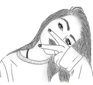 ✌ 980c65aa 素描, 女孩, 绘画, 青少年, 时尚 telegram sticker