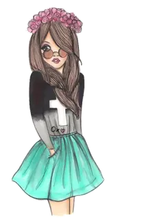 ☺️ 9f5e81ab 女孩, 时尚, 绘画, 可爱, 少女, 花环, 素描 telegram sticker