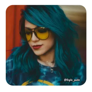 🦋 78ecaa78 @Sigilo_packs woman, teal hair, sunglasses, fashion, portrait telegram sticker