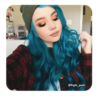 🦋 8ae4bf74 @Sigilo_packs woman, blue hair, selfie, beauty, teen, hat, pretty telegram sticker