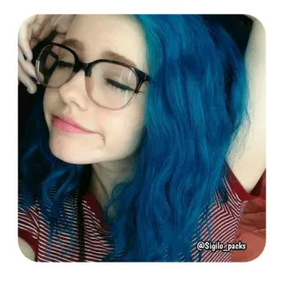 🦋 b6f6e996 @Sigilo_packs woman, blue hair, glasses, selfie, portrait telegram sticker