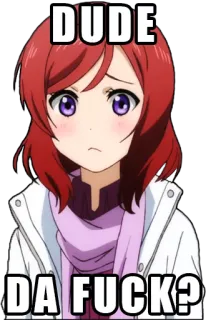 😐 1be803e6 DUDE
DA FUCK? Anime, Expression, Question, Meme, Drôle whatsapp sticker