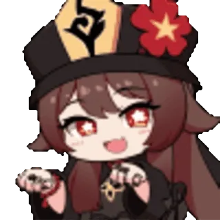 🤪 6c13b991 Hu Tao Genshin Impact アニメ, ちび, かわいい, ビデオゲーム, 帽子, 笑顔 telegram sticker