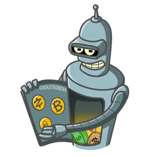 😏 dc5e7f14 Bender Futurama @GASTRONOM robô, Bender, Futurama, dinheiro, criptomoeda, desenho animado whatsapp sticker
