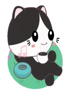 ☕ e652184e милый, кот, каваий, мультфильм, музыка, кофе whatsapp sticker