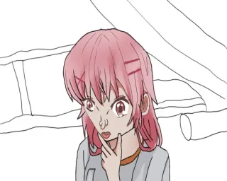 🤔 9a183d5d 애니메이션, 만화, 캐릭터, 여자, 분홍 머리, 생각 whatsapp sticker