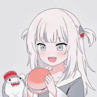 💎 9251a569 Gawr Gura 애니메이션 여자, 상어, 버튜버, 귀여운, 햄버거, 가우르 구라, 홀로라이브 telegram sticker