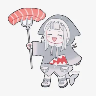 💎 d0818720 Gawr Gura 애니메이션, 상어, 가우르 구라, 버튜버, 귀여운, 음식, 연어 telegram sticker