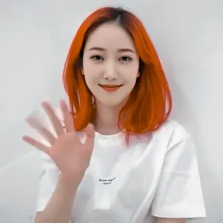 ✋ c8f2aa97 donna, ritratto, capelli arancioni, che saluta, coreana, asiatica, ragazza telegram sticker