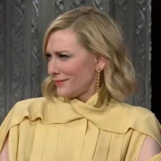 😐 1f7b9142 Cate Blanchett, attrice, ritratto, capelli biondi, vestito giallo telegram sticker
