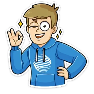 👌 c502b9d2 卡通, 角色, OK手势, 眨眼, 蓝色帽衫, 手势 telegram sticker