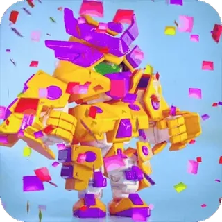 🥳 acaba2bb robot, jaune, violet, confettis, fête, dessin animé telegram sticker