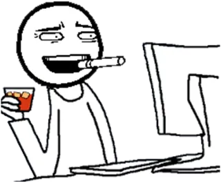 🙂 f5536dea ดื่ม, คอมพิวเตอร์, สูบบุหรี่, มีม, คนก้างปลา telegram sticker