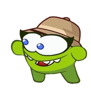 👋 4d0a1462 Om Nom Om Nom, dessin animé, mignon, personnage, vert, aventure, chapeau whatsapp sticker