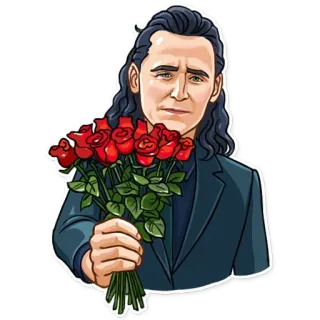 💐 b49e6f0e Loki flores, rosas, buquê, personagem, super-herói, marvel telegram sticker