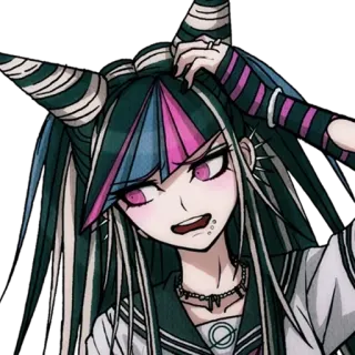 😕 a818e8dd Ibuki Mioda Danganronpa Anime, Danganronpa, Ibuki Mioda, Charakter, Pinke Haare, Grüne Haare telegram sticker