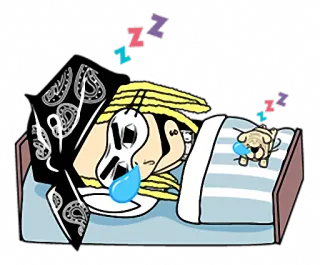 😴 10b09111 спящий, сон, мультфильм, кровать, собака whatsapp sticker
