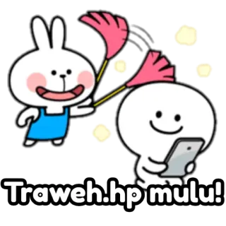 😤 d6f00caf Traweh.hp mulu! การ์ตูน, กระต่าย, โทรศัพท์, น่ารัก, ภาพประกอบ telegram sticker