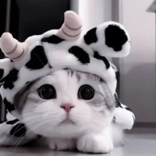🍧 f1c78cd4 cat, kitten, cow, animal, pet, cute, hat whatsapp sticker
