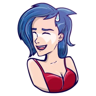 😅 016237a4 卡通, 女人, 蓝头发, 红裙子, 微笑 telegram sticker