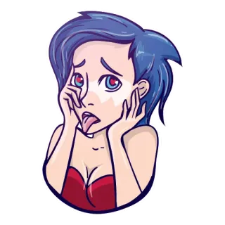 😛 3b46d84d 女孩, 卡通, 女人, 表情, 蓝发, 震惊 telegram sticker