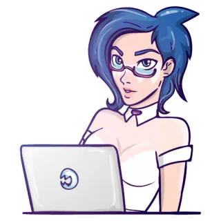 😳 95b3864a 动漫, 女孩, 笔记本电脑, 卡通, 蓝头发, 眼镜 telegram sticker