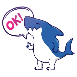 👌 c7ff43e5 OK! 鲨鱼, 好的, 批准, 卡通, 动物, 肯定 telegram sticker