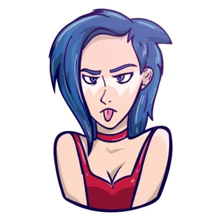 😠 c9607ba1 女人, 卡通, 蓝发, 脸, 表情, 舌头, 态度 telegram sticker