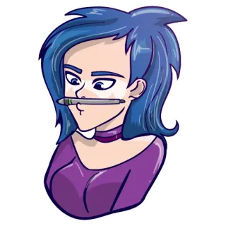 😪 dbf7a694 卡通, 女孩, 女人, 艺术, 数字艺术, 贴纸, 笔, 蓝发, 紫色衬衫 telegram sticker