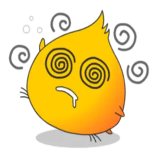😵 c532d92d 어지러움, 아픔, 지침, 만화, 캐릭터, 노란색, 소용돌이 telegram sticker