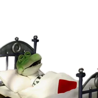 🚑 cf06894b żaba, łóżko, sen, pacynka, zielony telegram sticker