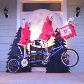 🦴 f346f53a 해골, 할로윈, 탠덤 자전거, 장식, 가을 telegram sticker