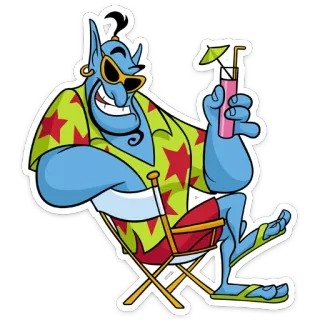 😎 079f8994 Genie Aladdin 精灵, 阿拉丁, 海滩, 度假, 鸡尾酒, 卡通 telegram sticker