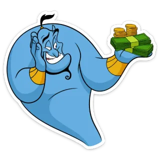 🤑 e01e2e7c Genie Aladdin 精灵, 钱, 财富, 卡通, 迪士尼, 阿拉丁 telegram sticker
