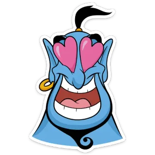 😍 e2d72267 Genie Aladdin 卡通, 精灵, 阿拉丁, 迪士尼, 魔法, 爱心眼, 爱 telegram sticker