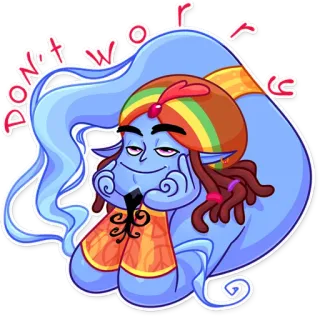 🙂 a3bb1f6a DON'T WORRY genio, personaje, dibujo animado, azul, magia, divertido telegram sticker