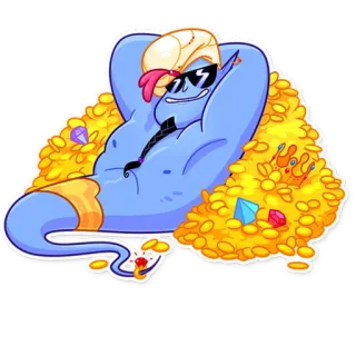 😎 e9a4d1ad Genie Genio, Oro, Riqueza, Dibujo animado, Tesoro, Dinero, Lujo, Gafas de sol telegram sticker